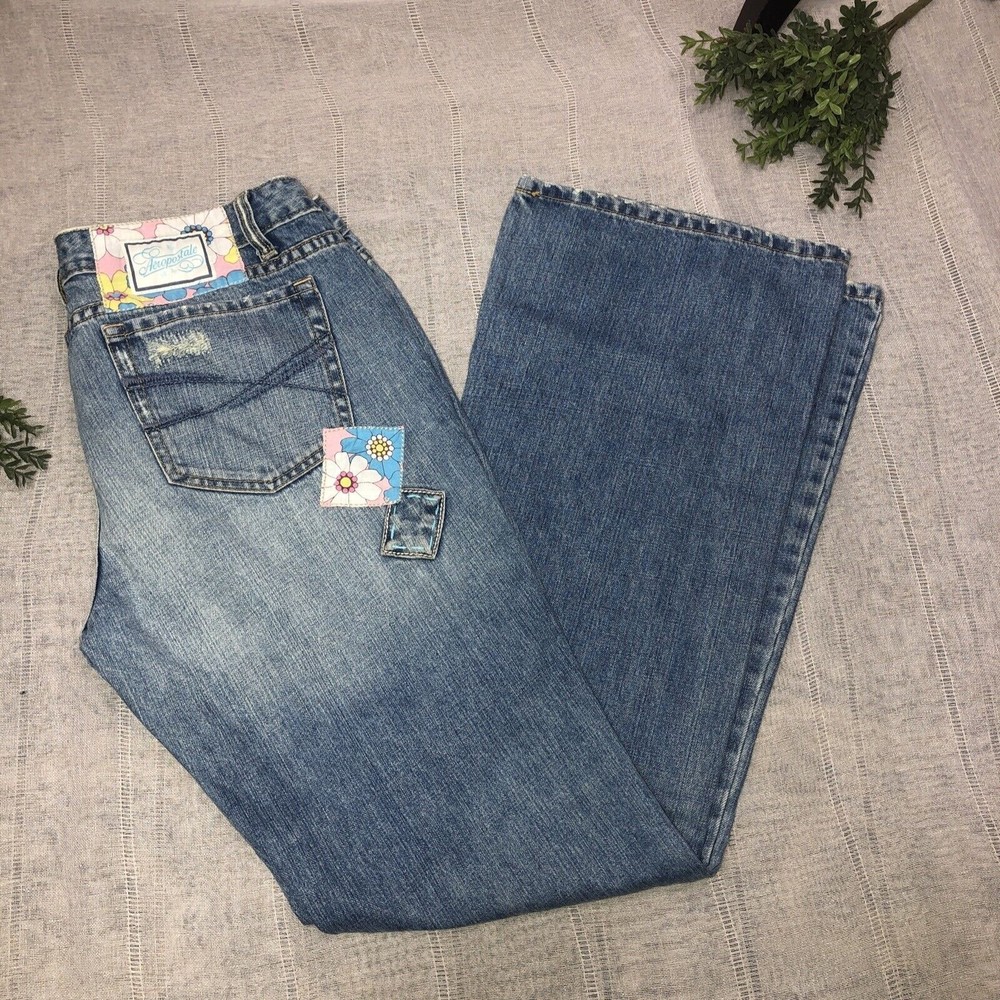 Vintage Aeropostale Women's Super Flare Denim Jeans - Size 11/12- Distressed